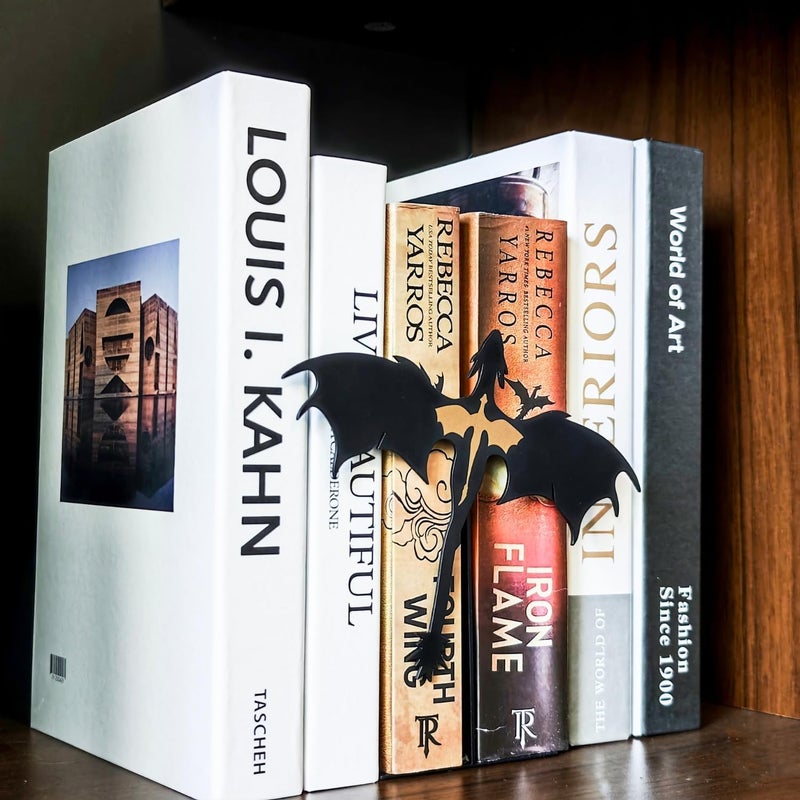 YUKEI Metal Fantasy Dragon Shelf Decor – 4th Wing Dragon Silhouette Bookend Ornament for Fantasy Readers and Book Lovers, 6.7" Wide Standing Bookshelf Decoration - Image 2